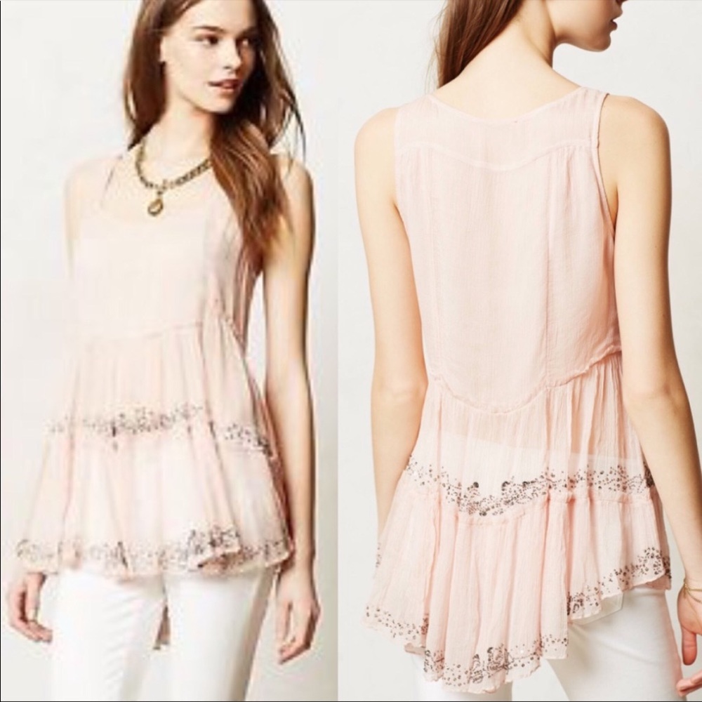 Anthropology blush, beaded top.